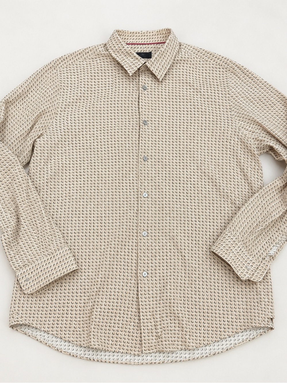 Hugo Boss Beige Waffle-Texture Button-Down Shirt